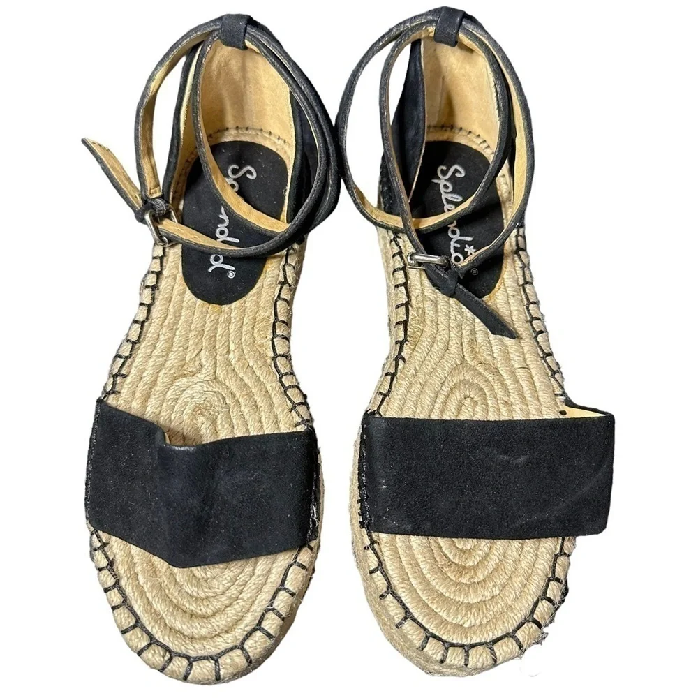NWOB Splendid Black Suede Ankle Strap Platform Espadrille Womens‎ Size 6.5